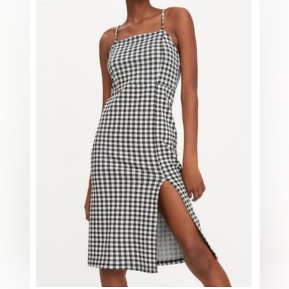 ZARA Black and White Gingham Midi Dress with Side Slit